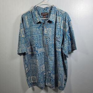Cooke Street Hawaiian Blue Tribal Floral Print Shirt Size 2XL 3626-1301